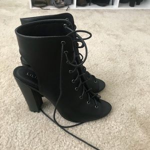 Liliana Lace Up “Peep Toe” Booties